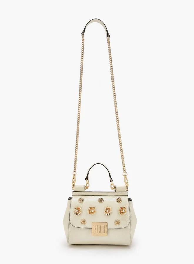 ايل Floral Embellished Satchel Bag With Chain Strap Ramadan Collections